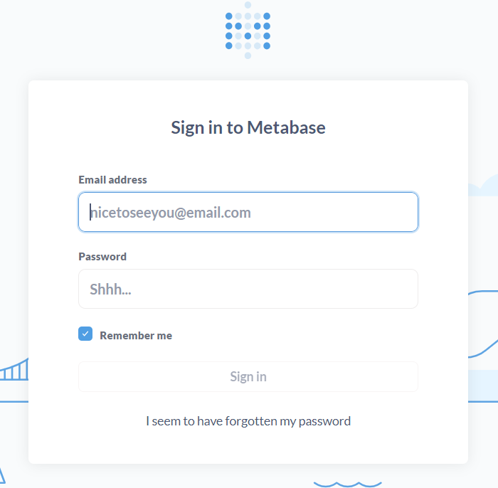 Metabase authentication form